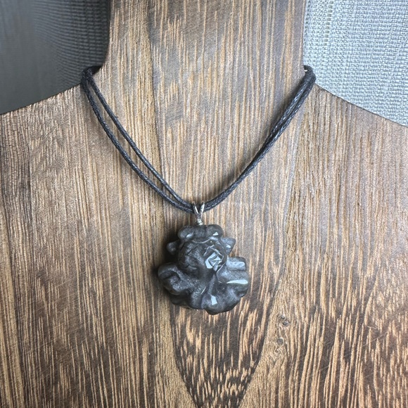 Silver Sheen Obsidian Goldfish Pendant Necklace on Black Rope - Picture 6 of 12